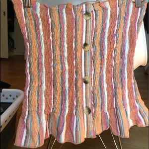 Strapless striped top with buttons down the front